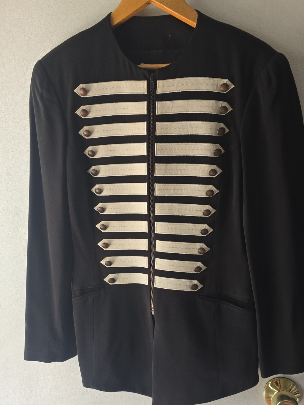 Vintage 90's OZBEK Black Women's Military-Style Jacket White Trim Made In Italy